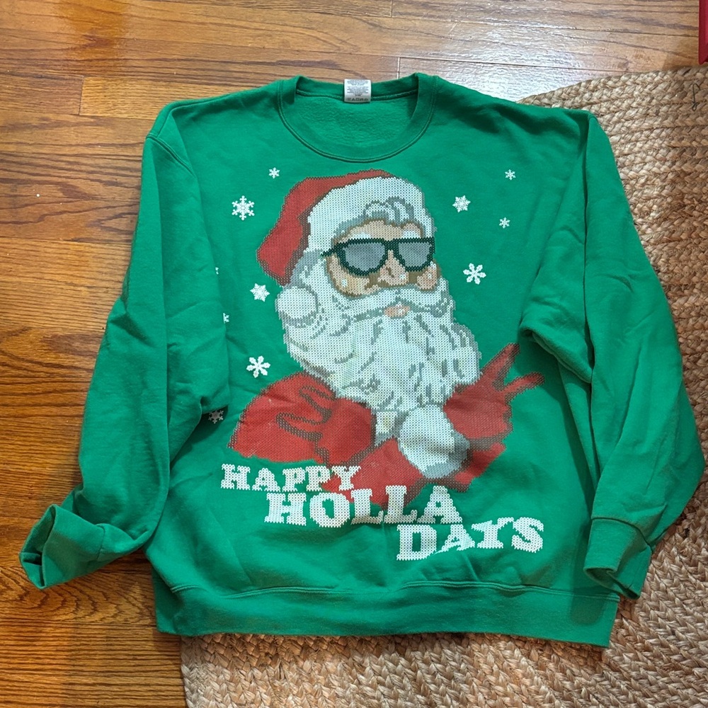 Jerzees Green Santa Holiday Sweatshirt